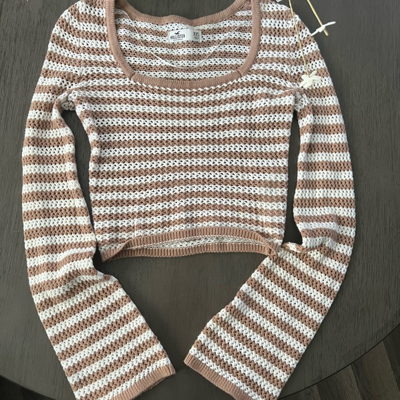 Hollister Sweaters - Hollister Brown and White Crew Neck Striped Sweater